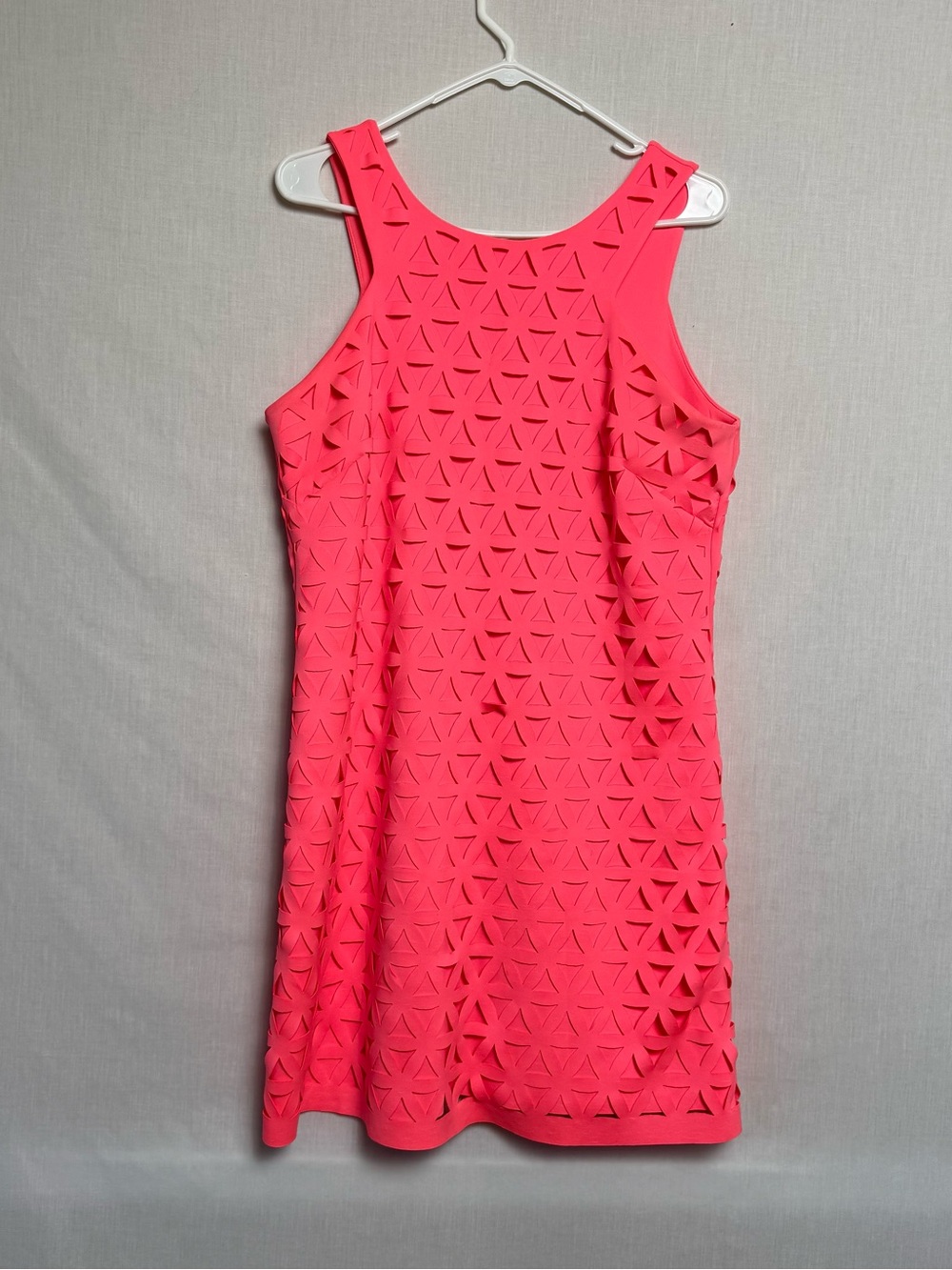 Lilly Pulitzer Pink Laser Cut Dress Sleeveless Neon Coral Shift Stretch Size L